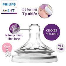 Vỉ 2 núm ty Silicone cho trẻ sơ sinh 1 lỗ - tốc độ dòng chảy mức 1 (natural) SCF651/23