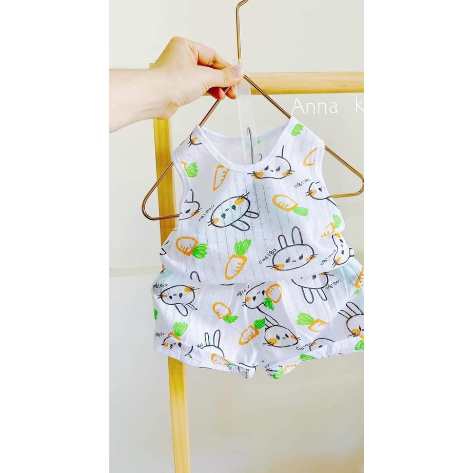 Bộ Ba Lỗ Cotton Giấy Cho Bé Trai, Bé Gái Họa Tiết Dễ Thương Từ 5 – 15kg