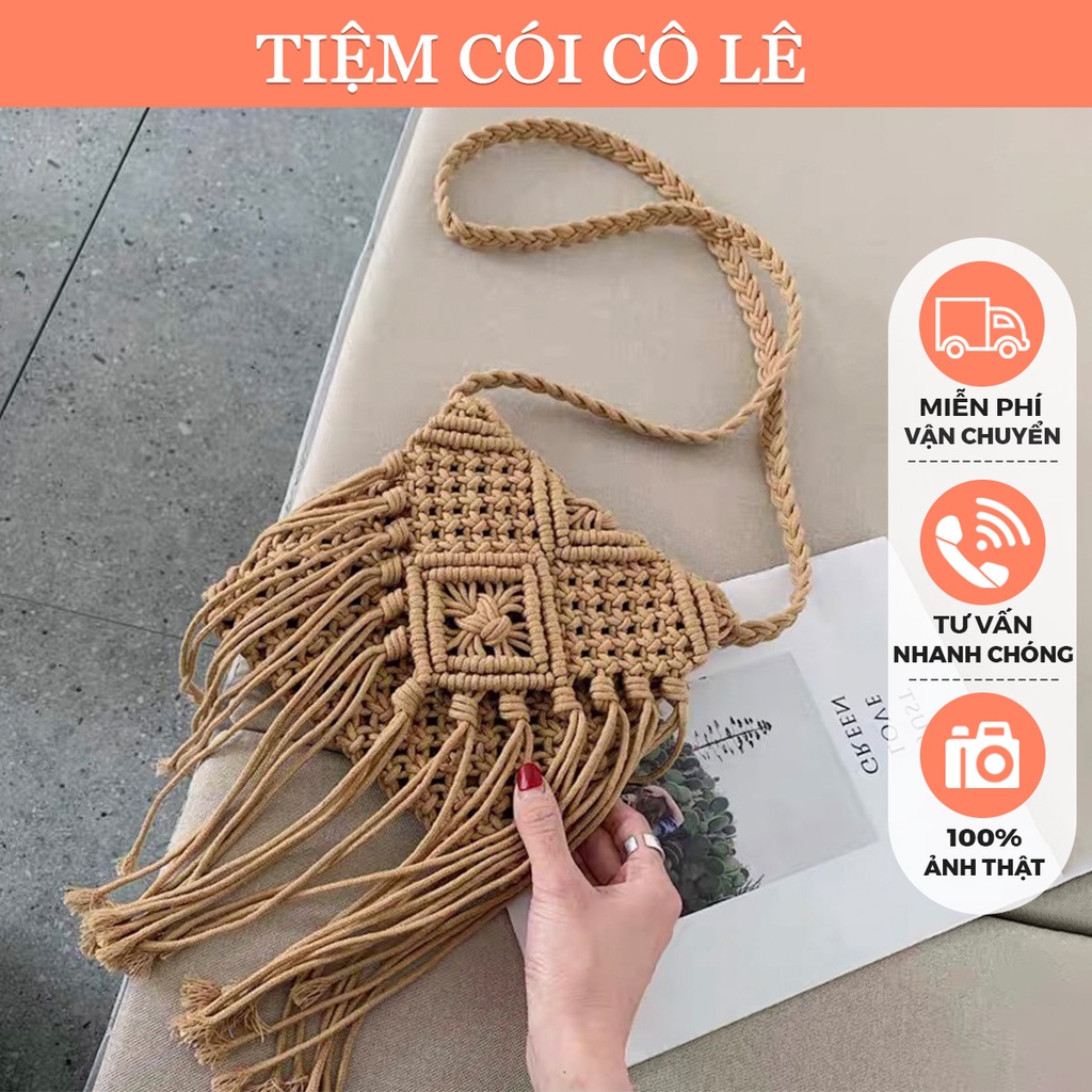 Túi cói len tua rua vintage phụ kiện siêu xinh đi biển chụp ảnh - Tiệm Cói Cô Lê