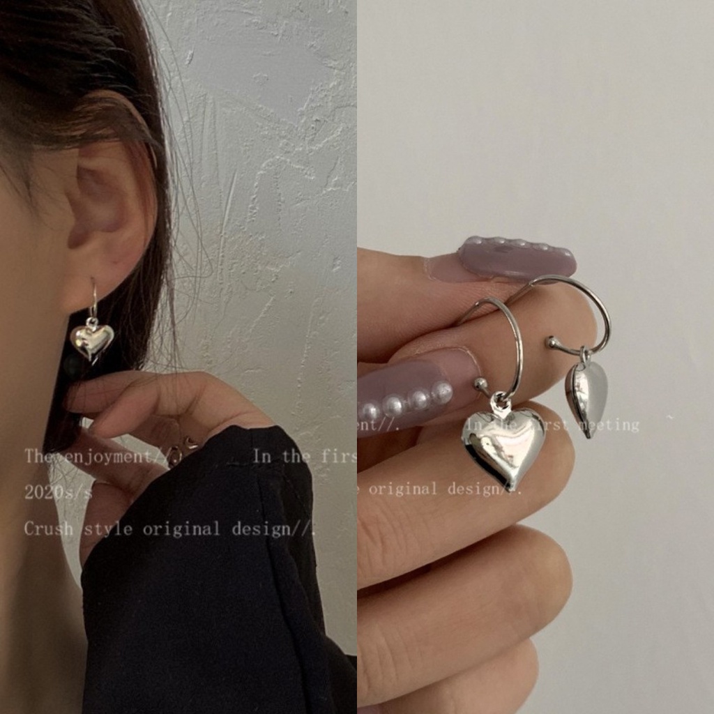 Khuyên Tai Bạc Hình Trái Tim Đơn Giản Thời Trang Hàn Quốc Cho Nữ