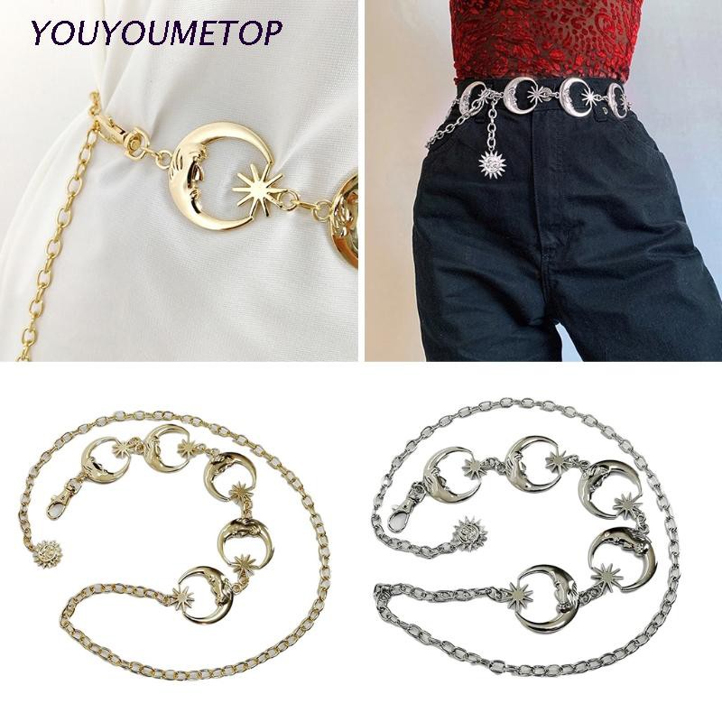 Chuỗi thắt lưng nữ bằng kim loại mặt hình mặt trăng phong cách gothic