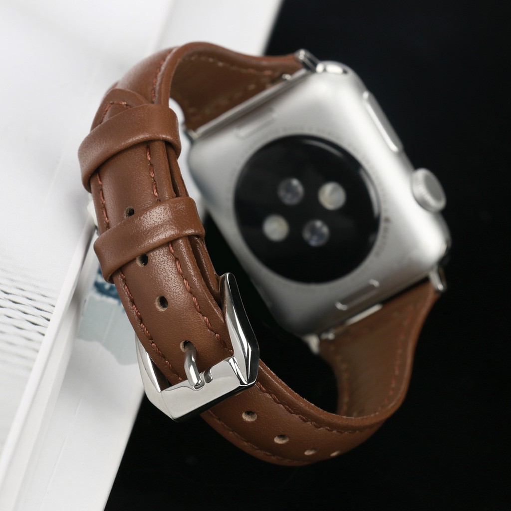 Dây Đeo Da Thật Thoáng Khí Hình Chữ T Cho Đồng Hồ Thông Minh Apple Watch Series 6 / 5 / 4 / 3 / 2 / 1 / Se Iwatch 38mm 42mm 40mm 44mm