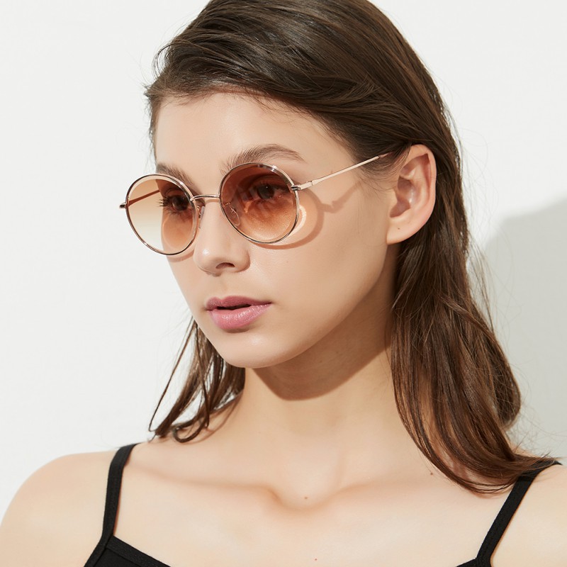 Kính Mát Gọng Kim Loại Tròn Chống Tia Uv Phong Cách Retro