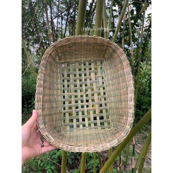 Rổ cật tre chữ nhật đan tay thủ công