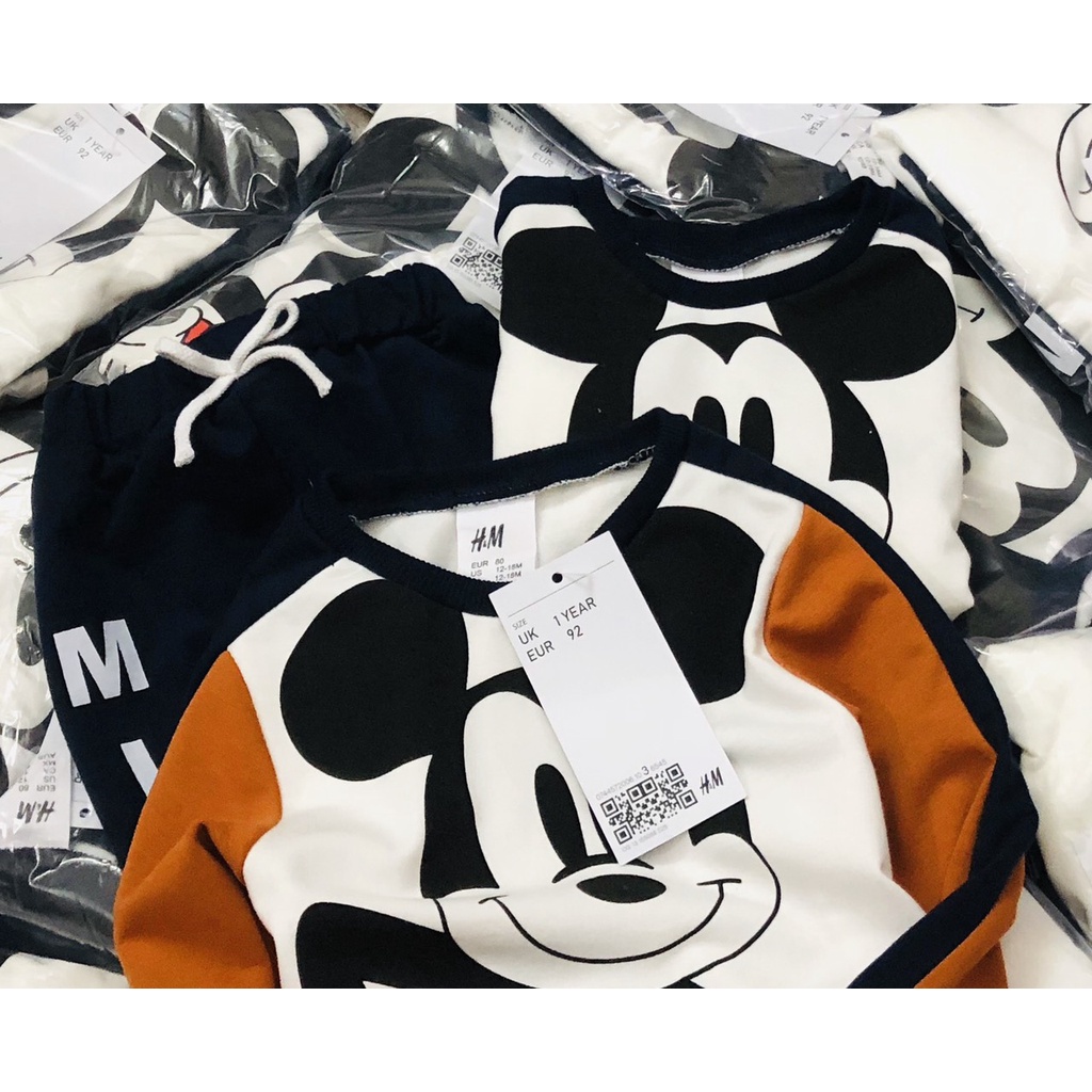 Bộ dài tay thu đông bé trai - Set bộ nỉ da cá Mickey Disney cho bé trai size 1-6t