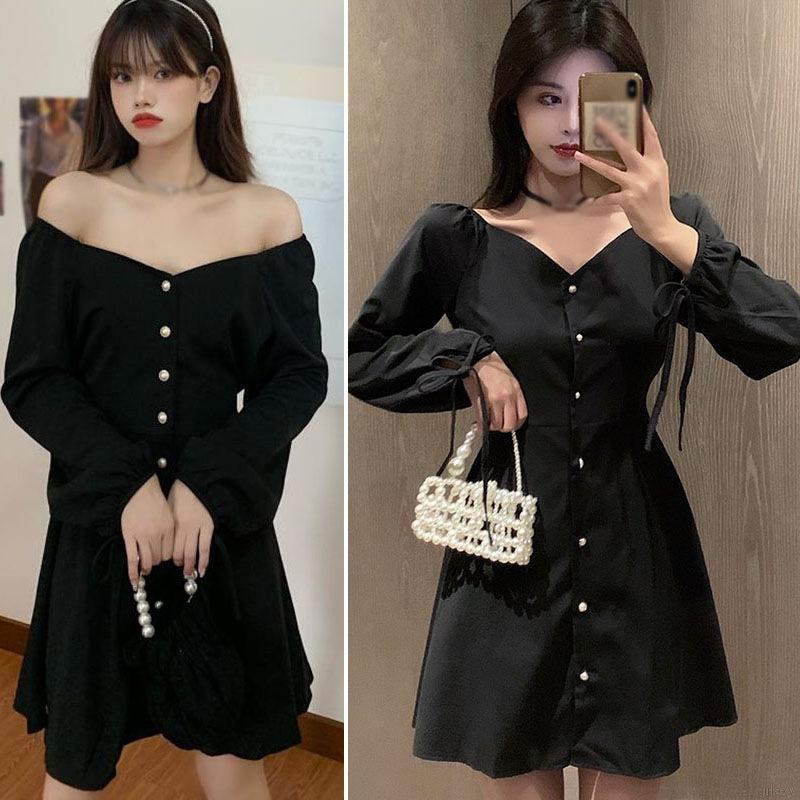 Đầm Nữ Dài Tay Cổ Bẻ Eo Thắt Dây Thời Trang Hàn Xinh Xắn