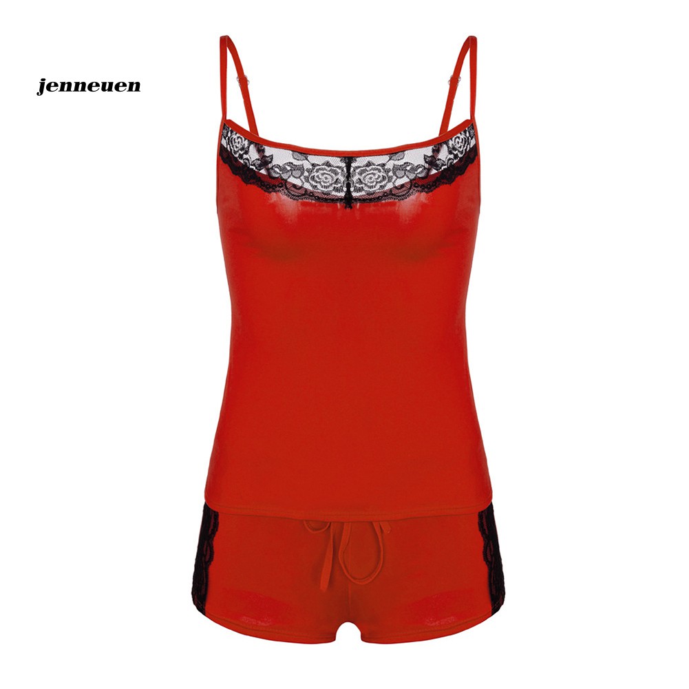 Set Đồ Ngủ Áo Hai Dây + Quần Ngắn Phối Ren Quyến Rũ Cho Nữ