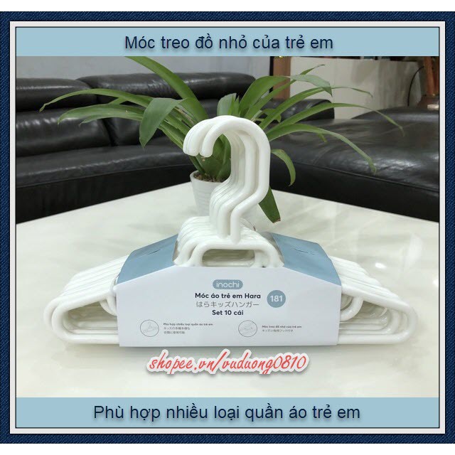 Set 10 Móc áo trẻ em Inochi (MA181) - màu sắc trang nhã, thích hợp cho cả giàn phơi và dây phơi