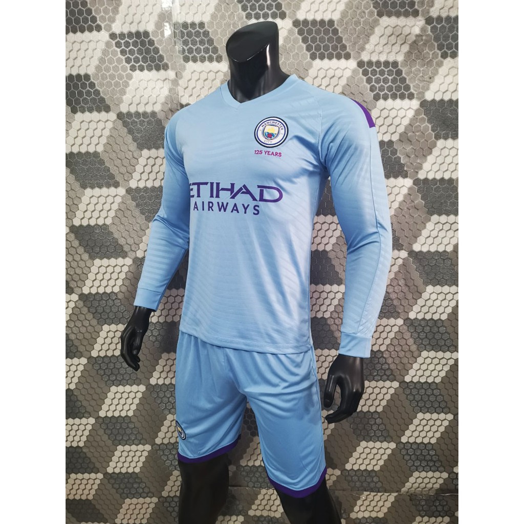 Quần áo đá bóng tay dài man city xanh biển sân nhà 2019