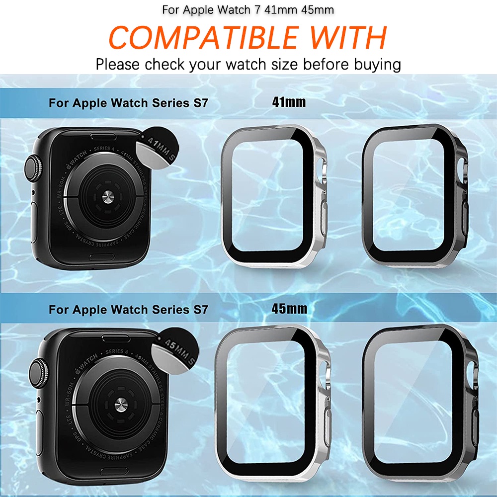 Ninki Ốp Bảo Vệ Bằng PC Cứng + Kính Cường Lực Bảo Vệ Màn Hình Cho Apple Watch Series 8/7 41mm 45mm, Full Protective Tempered Glass Film Hard PC Bumper Straight Edge Cover for iWatch 8/7 41/45mm