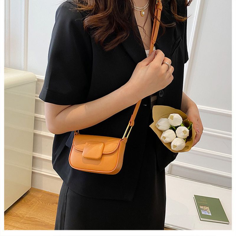 Túi Xách Da Mini Nữ Khóa Vuông, Túi Da Đeo Chéo Bé Gái Cao Cấp Thời Trang Trẻ Trung
