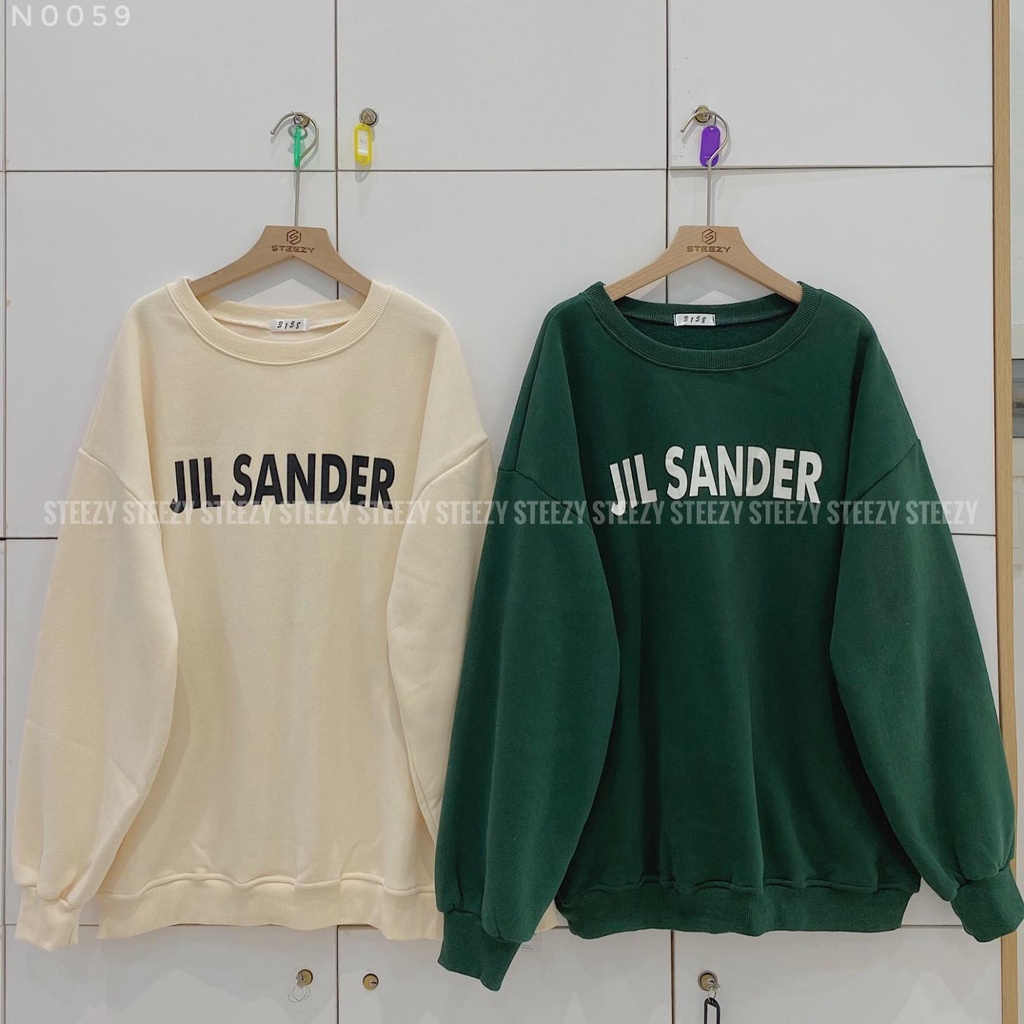 [N0059] Áo sweater nỉ bông cổ tròn in chữ JIL SANDER form rộng (Có sẵn/Ảnh thật)