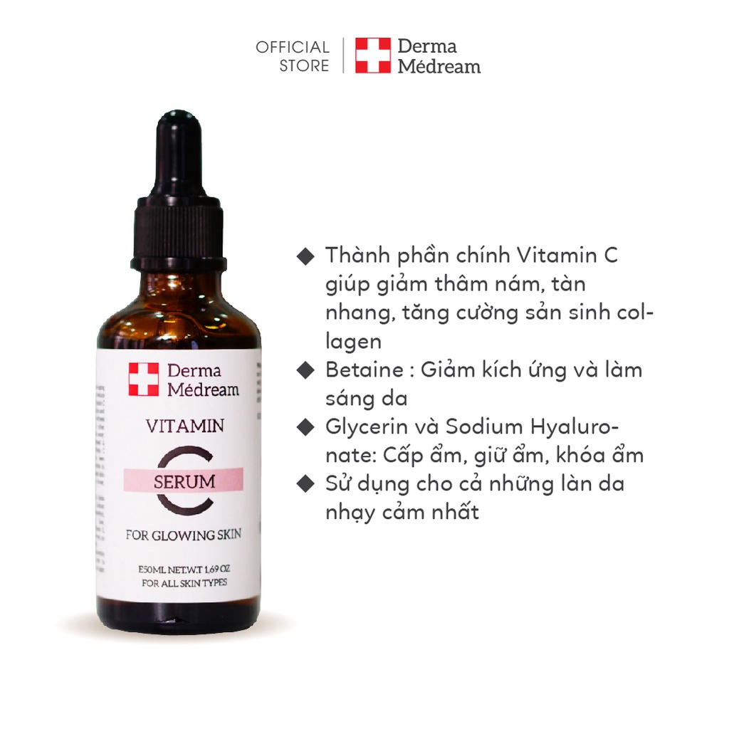 Serum Vitamin C Derma Me'Dream, dưỡng trắng, giảm thâm, giảm nám tàn nhang và làm đều màu da - Chai 50ml