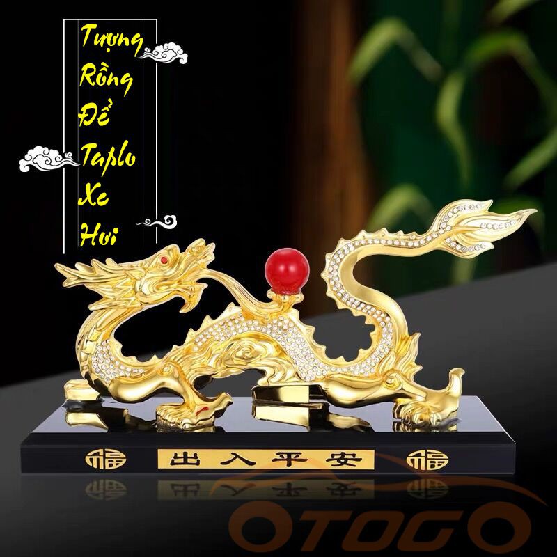 Tượng hình rồng đính ngọc đỏ để taplo, bàn làm việc