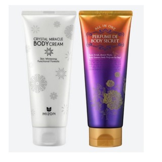 Bộ đôi sản phẩm Tắm dưỡng trắng 200ml và Kem Dưỡng trắng da toàn thân Mizon 200ml