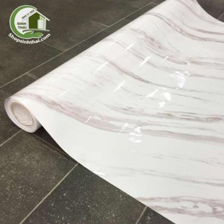Giấy dán tường giả đá hoa cương màu trắng, [ 50cm x khổ 1,2m ] có sẵn keo