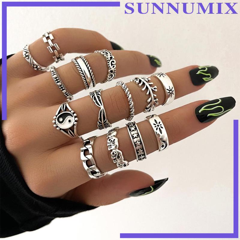 Bộ 14 nhẫn hợp kim phong cách Gothic thời trang