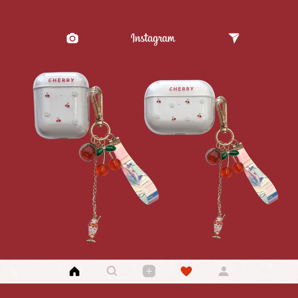 Vỏ Bảo Vệ Hộp Sạc Tai Nghe Bluetooth Airpods Bằng Tpu Trong Suốt Họa Tiết Cherry Ốp