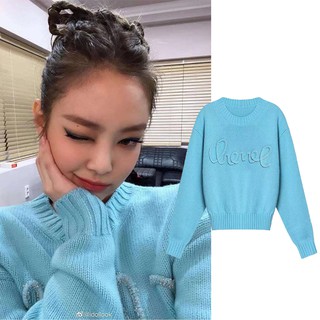 jennie blackpink Áo Len Tay Dài In Chữ
