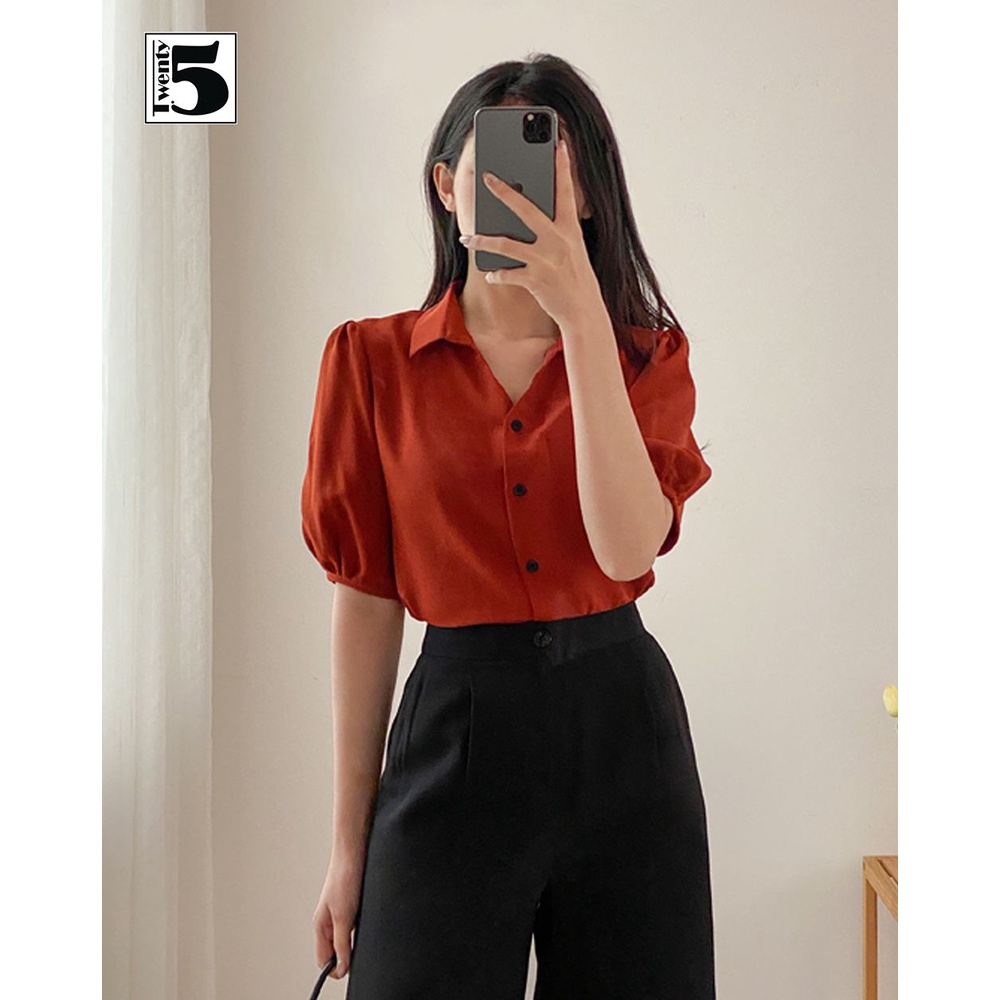 Áo sơ mi nữ công sở cổ V đức tay bồng Twentyfive N1056