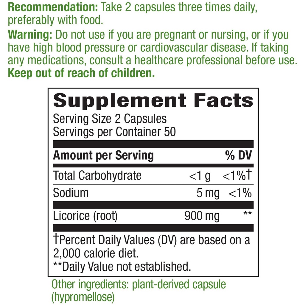 Nature's Way Licorice Root 900mg Viên uống rễ cam thảo hỗ trợ tiêu hóa, tuyến thượng thận và hô hấp