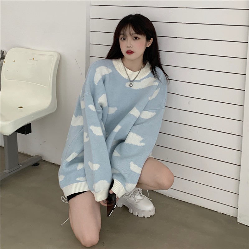 Áo Sweater Chui Đầu In Hình Đám Mây Kiểu Hàn Quốc Dễ Thương Cho Nữ | BigBuy360 - bigbuy360.vn