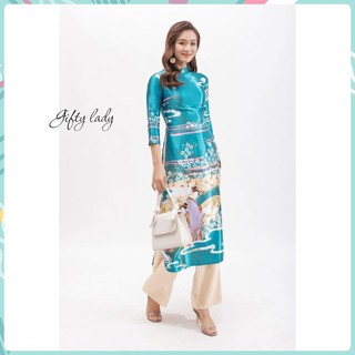 Áo Dài Truyền Thống, Áo Dài May Sẳn Có Cổ Lụa Cao Cấp Họa Tiết Nhật Bản Hàng Thiết Kế Sang Trọng Quý Phái | Giftylady