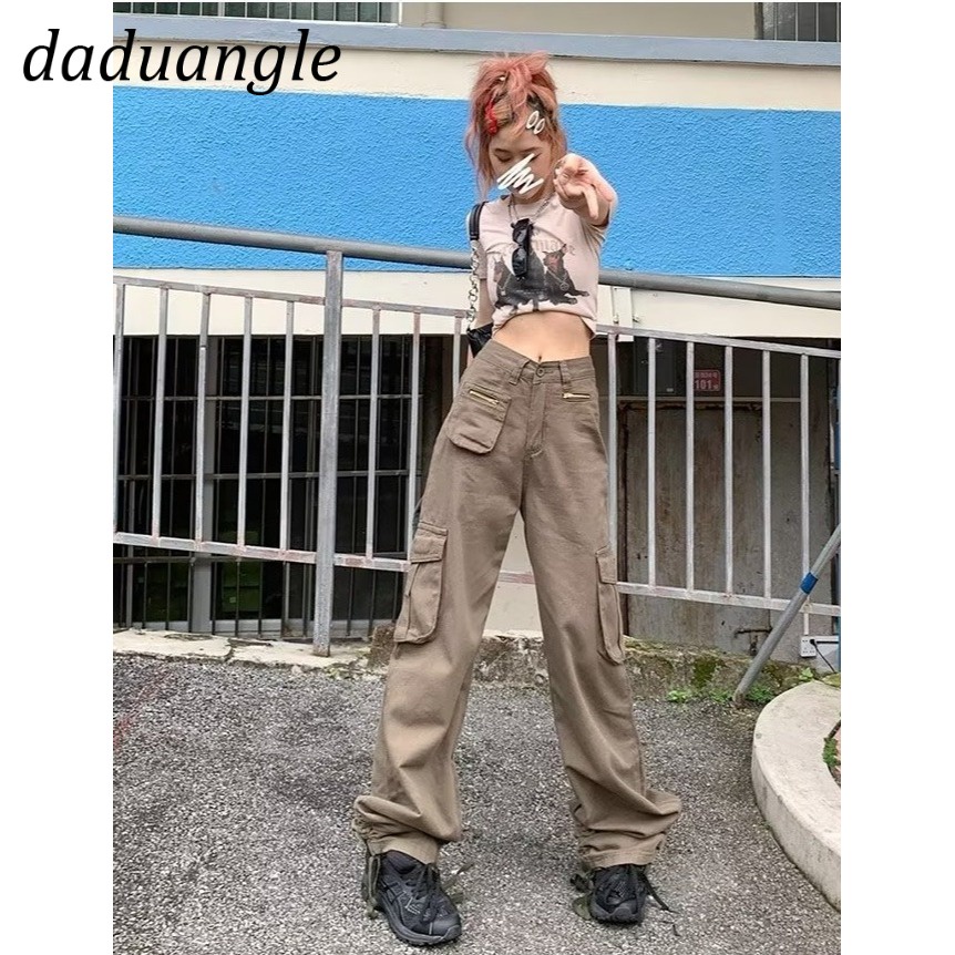 Quần dài ống rộng thiết kế nhiều túi phong cách trẻ trung đơn giản kiểu Mỹ