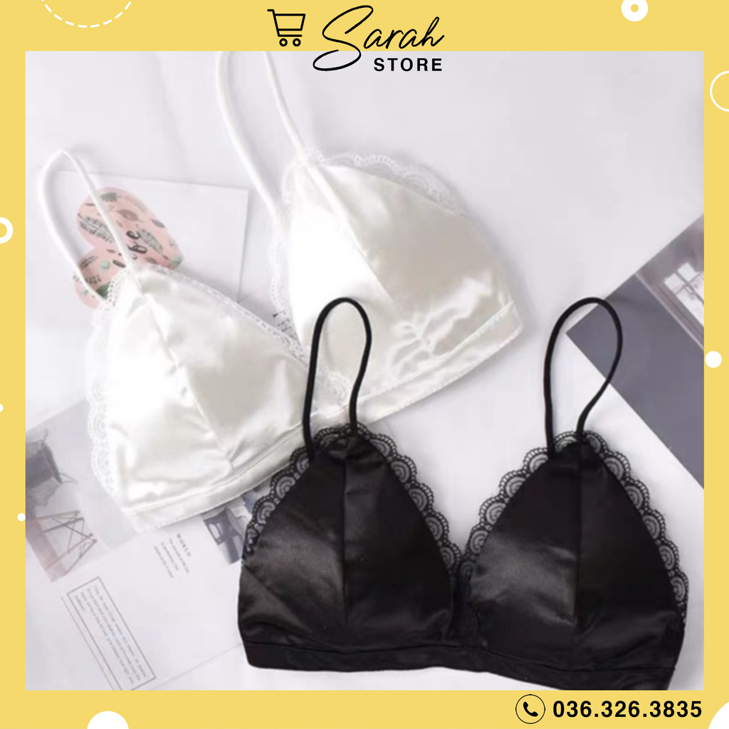 áo bra phi bóng satin ren đệm mỏng hàng free size 100