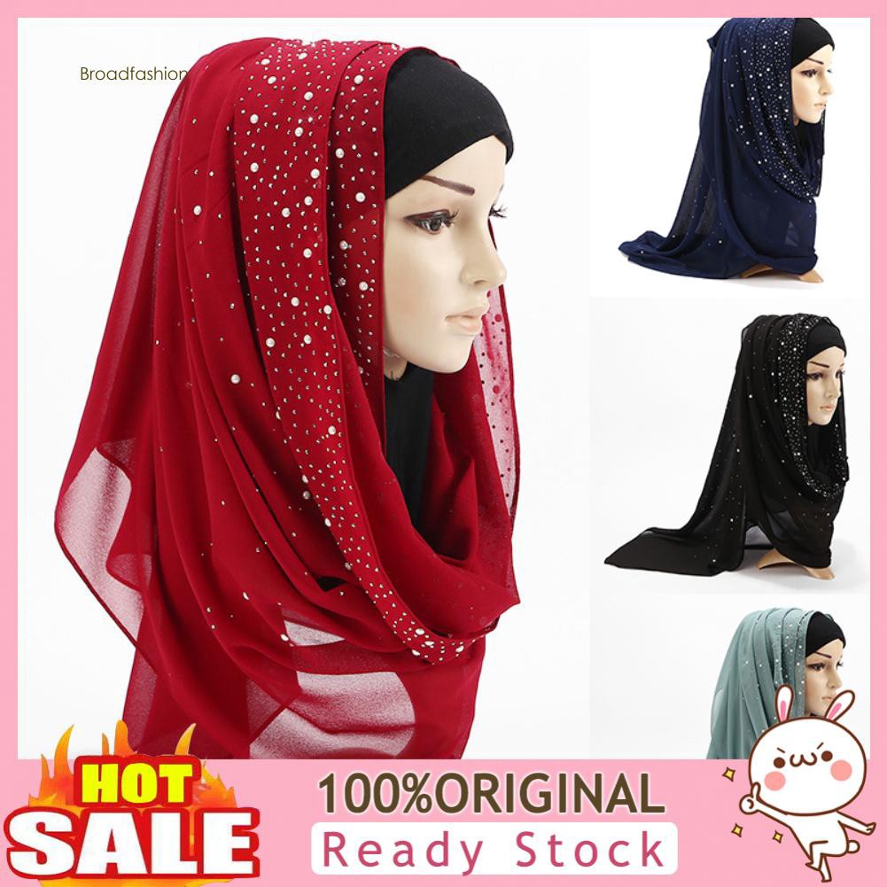 Khăn trùm đầu Hijab đính ngọc trai giả thời trang