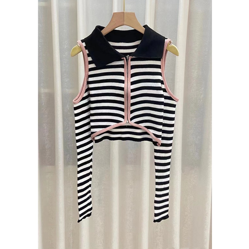 Áo Crop Top Dệt Kim Tay Dài Trễ Vai Eo Cao Cổ Polo Phong Cách Retro Mới