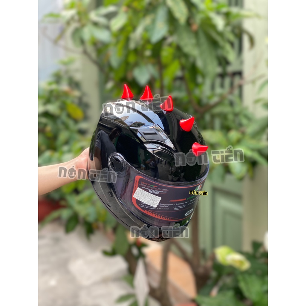 Mũ fullface AGU đen bóng combo lên sừng khủng long cute, combo giá rẻ, TẶNG KÈM TÚI RÚT CHÍNH HÃNG và BH 12 THÁNG