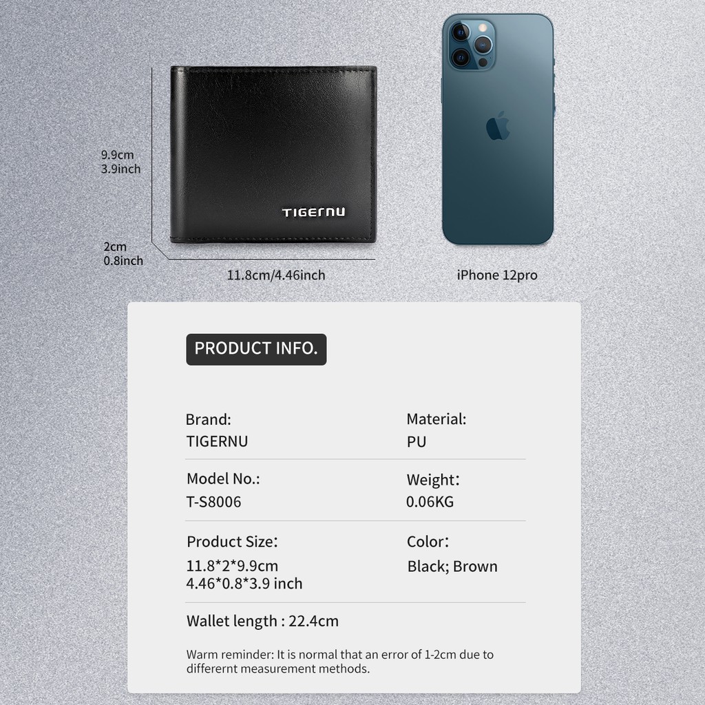 Ví Tigernu T-S8006 Ngắn Gập Đôi Chống RFID Kèm Hộp Đựng Cao Cấp