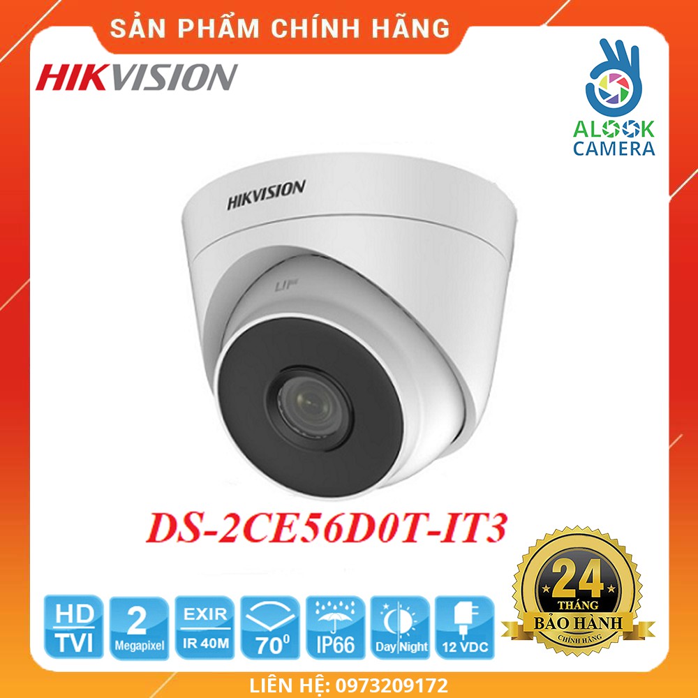 HÀNG CHÍNH HÃNG_Camera HD TVI Dome 2MP Hikvision DS-2CE56D0T-IT3 Hồng ngoại 40m_BH 24 THÁNG