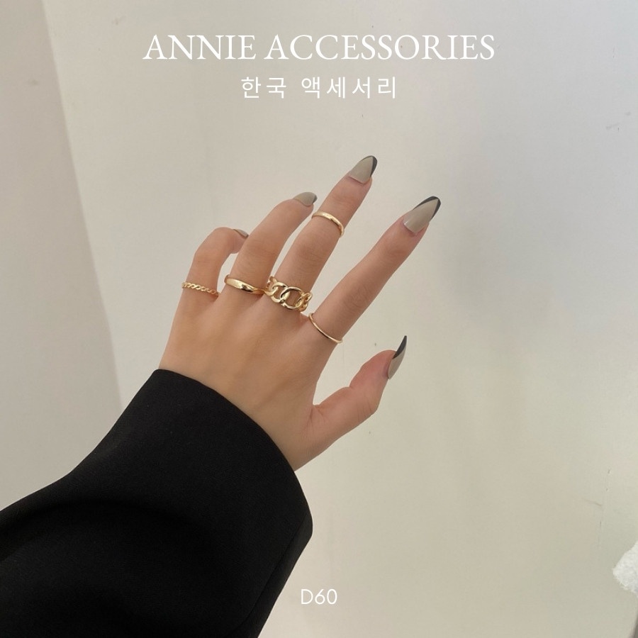 Set 5 nhẫn mắt xích thời trang cá tính unisex ANNIE - D60