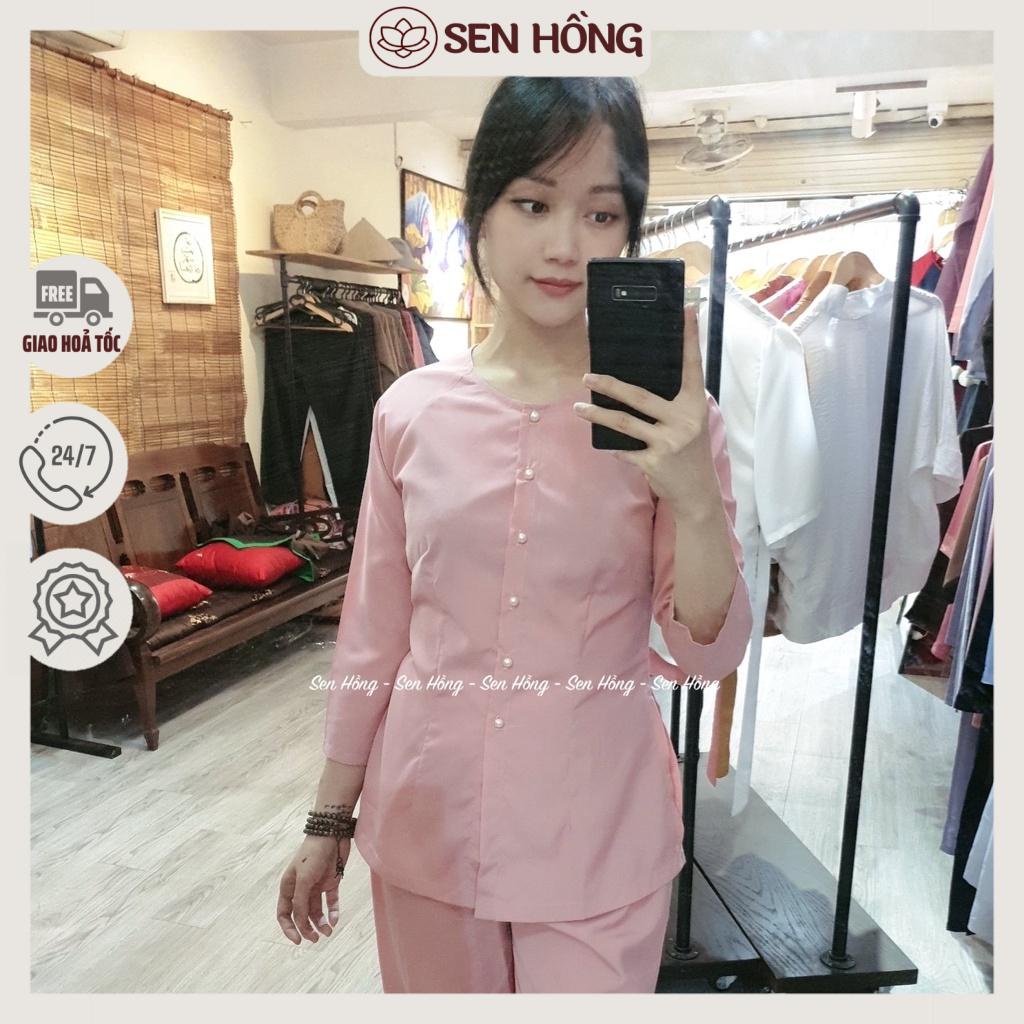 ️ BỘ ĐỒ đi chùa # áo bà ba  # set trang phục truyền thống # áo lam đi chùa đi chơi -  PHÁP PHỤC SEN HỒNG B15 Hồng