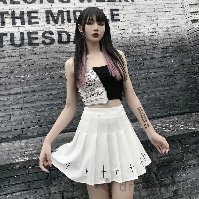 Chân Váy Mini Lưng Cao Xếp Ly Phong Cách Gothic Punk Cá Tính Dành Cho Nữ