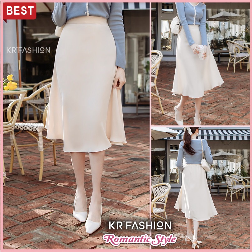 Chân váy xòe dáng dài SK108 KRFashion chữ A Cao Cấp đẹp ngọt ngào midi  style Hàn Quốc vải mềm rũ váy chữ A