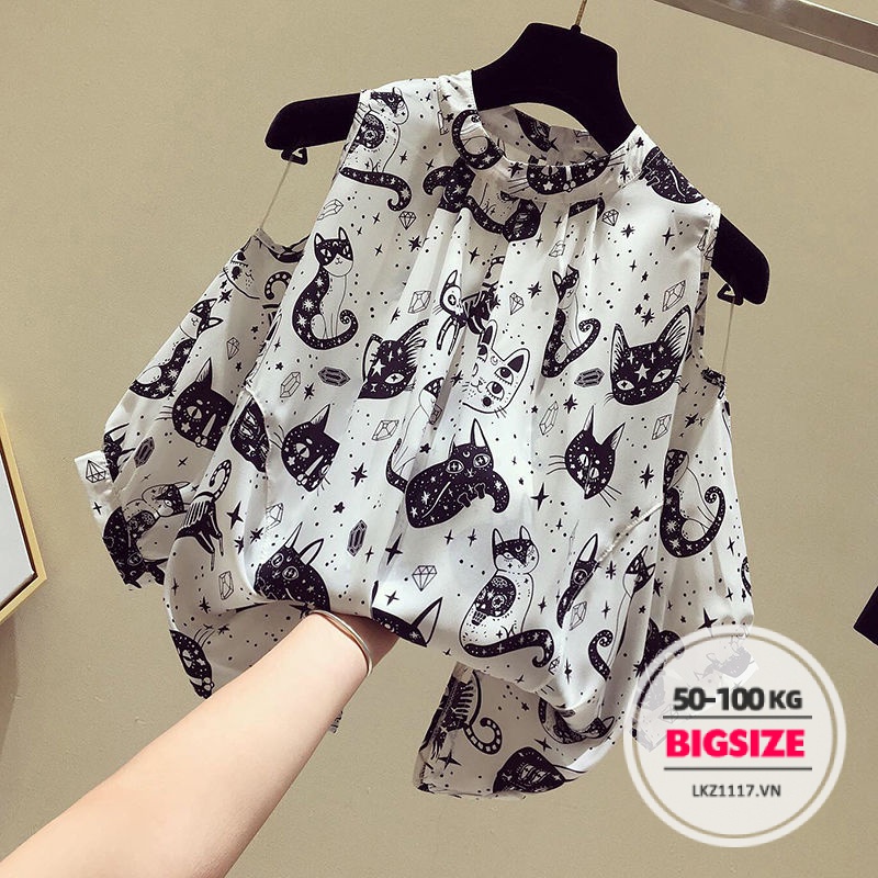 Áo sơ mi Bigsize áo rớt vai nữ form rộng tay ngắn cổ tròn mùa hè Phong cách Hàn Quốc Thời Trang tiểu thư cá tính xinh đẹp cho người mập béo