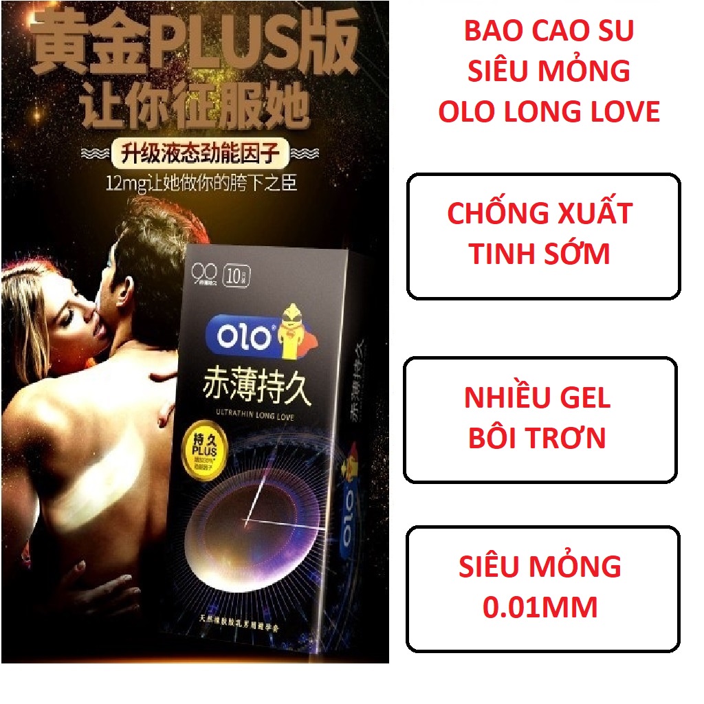 Bao Cao Su OLO Long love,[Hộp 10 cái], siêu mỏng, bcs 001, kéo dài thời gian quan hệ,nhiều gel bôi trơn, Hàng chính hãng