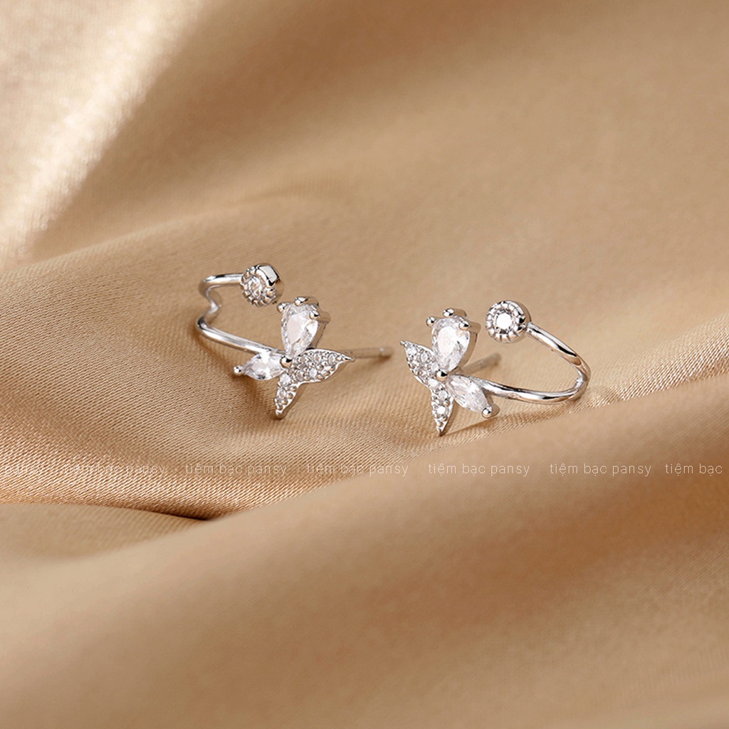 Bông tai bạc đeo vành tai cho nữ kiểu dáng cánh bướm, khuyên tai nữ bạc ta 925 sáng đẹp