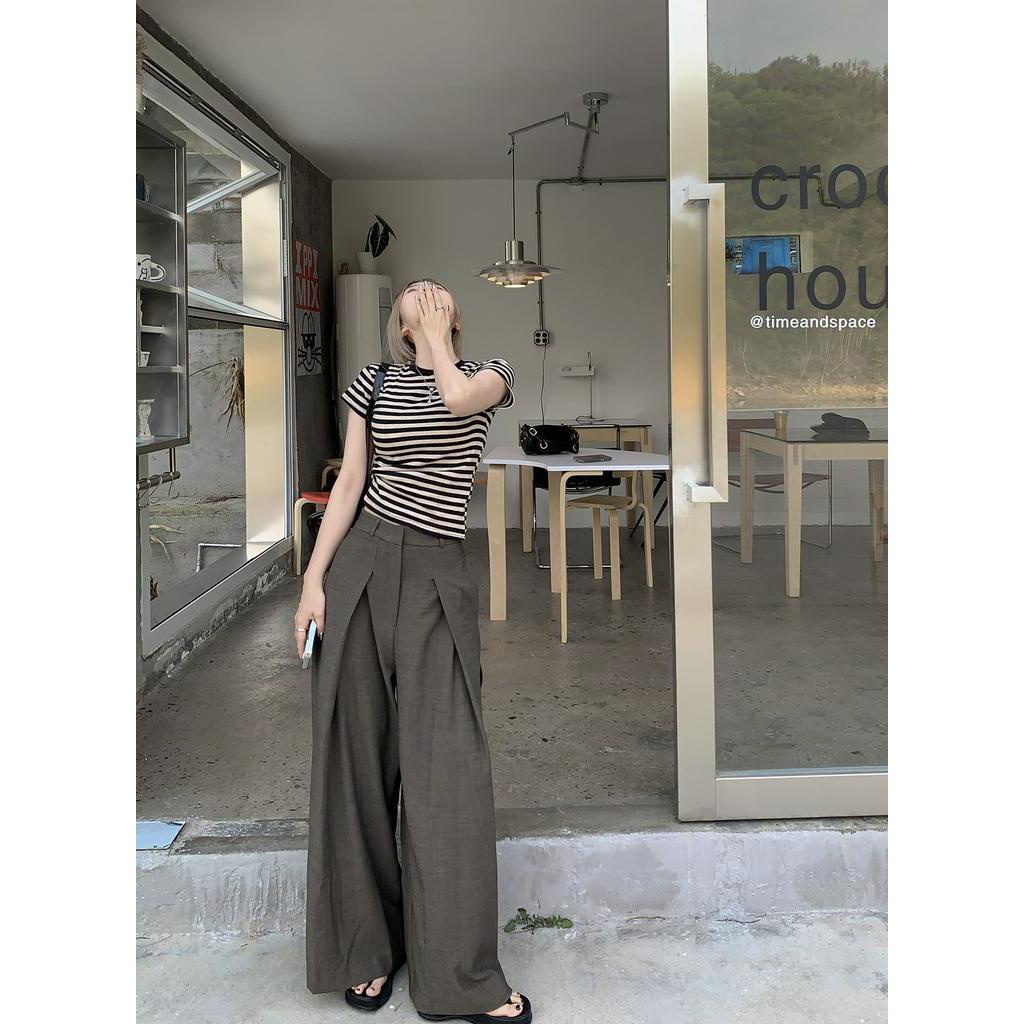 Áo Thun Cổ Tròn Ngắn Tay Dáng Rộng Phối Quần Ống Rộng Thời Trang Cá Tính 63146