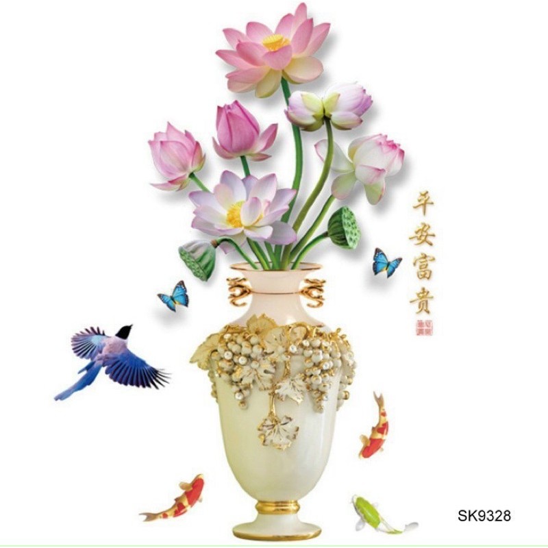 Tranh dán tường sẵn keo Bình Hoa 3D