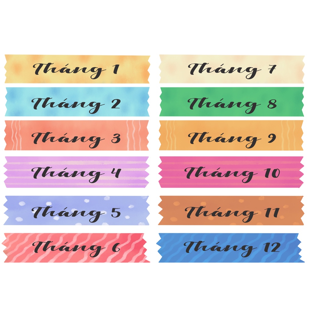 Hình dán sticker label các tháng trong năm trang trí sổ tay phong cách dễ thương