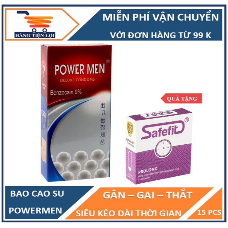 Bao cao su Siêu kéo dài thời gian-Hạt nổi Powermen 12s ngọc trai -Tặng SafeFit Overtime 3S