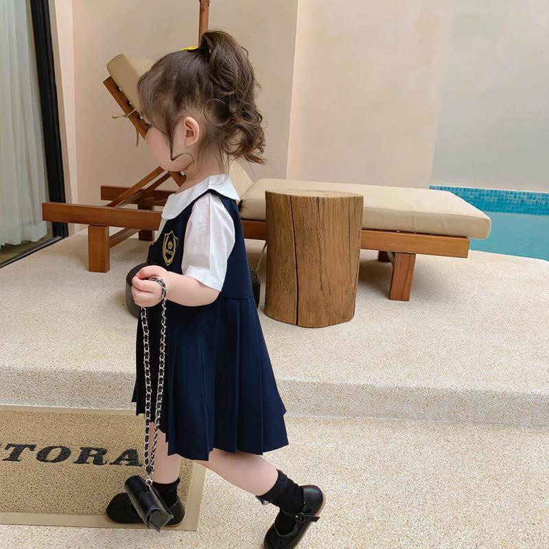 Bộ Áo Sơ Mi Tay Ngắn Kèm Chân Váy Thời Trang Mùa Hè Hàn Quốc Cho Bé Gái