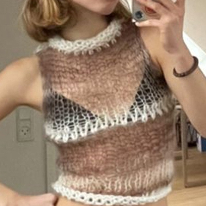 Áo Croptop Dệt Kim Màu Gradient ONERI Thời Trang Đi Biển