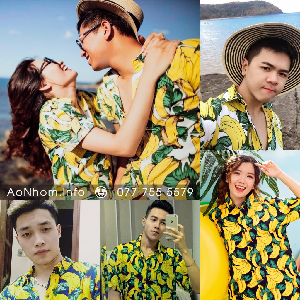 Áo sơ mi trái cây, Sơ mi Hawaii đi biển - Chuối lớn - Đủ size S, M, L, XL, XXL - #AB001