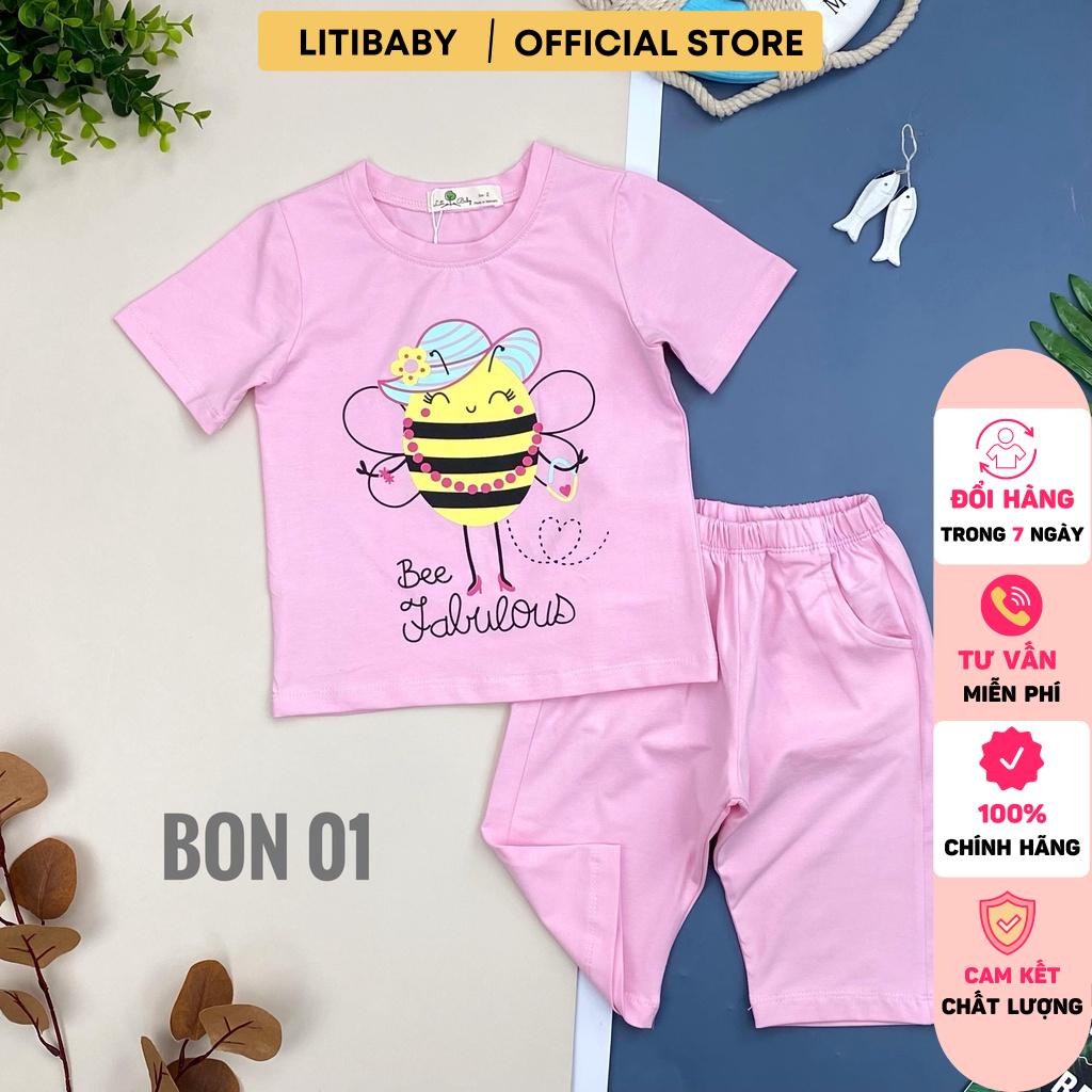 Bộ cotton bé gái LITIBABY làm từ vải cotton mát, áo in hình con ong size 2/7T
