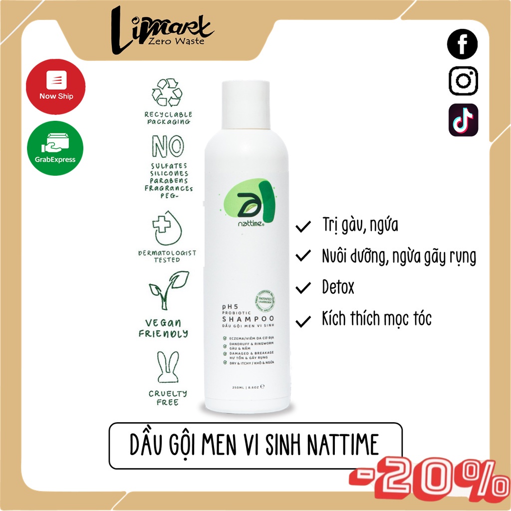 Dầu Gội Nattime Men Vi Sinh PH5 làm sạch dịu nhẹ giảm rụng cho mái tóc chắc khỏe